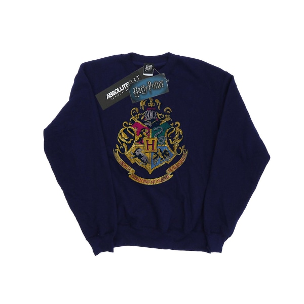 Harry Potter Hogwarts Distressed Crest Sweatshirt til mænd Navy Blue Small