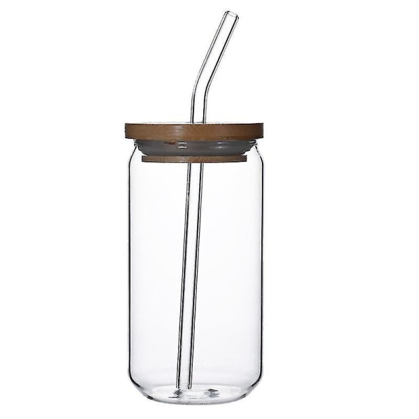 550 ml glaskop med bambuslåg og glassugerør Ølkrus Iskaffekrus