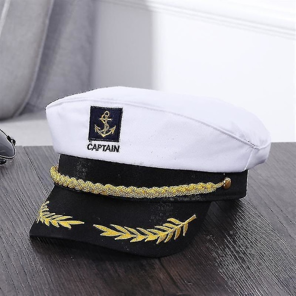 Vuxen Yacht Båtskepp Sjömanskapten Kostym Hatt Cap Marin Marine Admiral Broderad Kaptens Cap (vit)