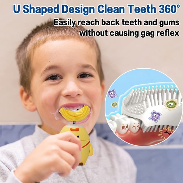 Elektrisk tannbørste for barn i U-form, Sonic tannbørste for barn, tegneserie style 5