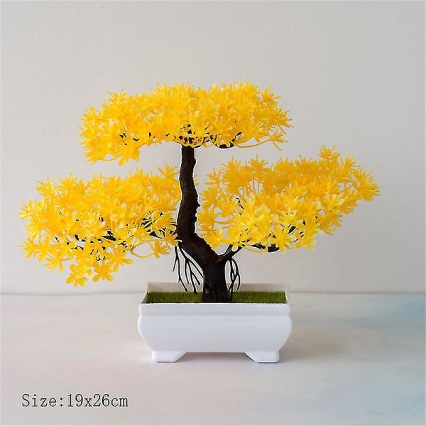 Kunstige Blomster + Vase Falske Planter Bonsai Lille Træ Potte Ornament Deko Hjem Dekoration Bryllup Have Efterår Dekor Landbrug Style 5- yellow