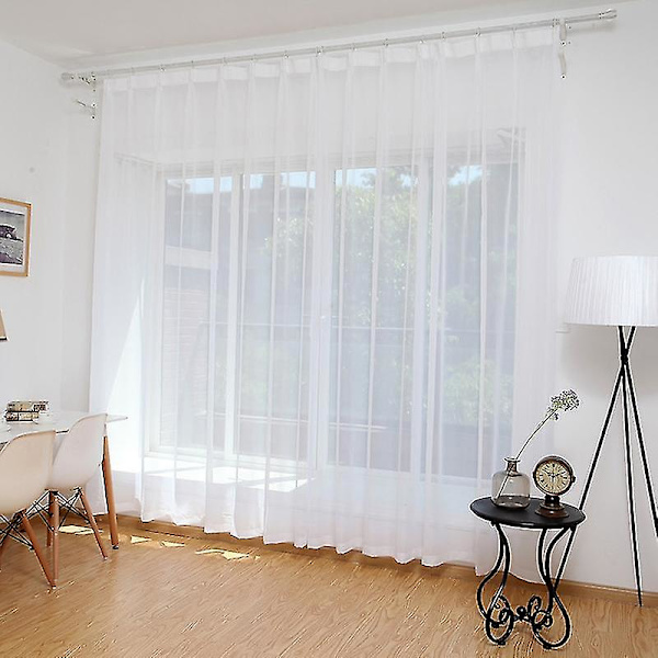 2 stk. Super bløde, store hvide tylgardiner til stueindretning, moderne slør chiffon Soli