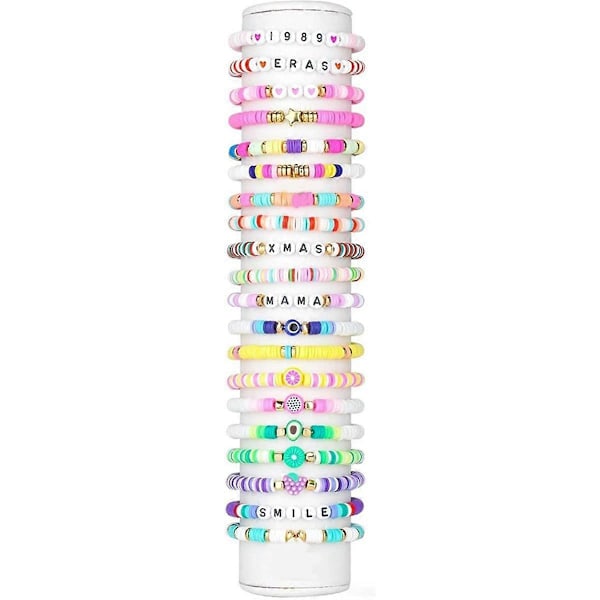 Lerspärlor Armbandstillverkningskit för Nybörjare, Vänskaps Preppy Polymerpärlor för Armband Smyckestillverkningskit