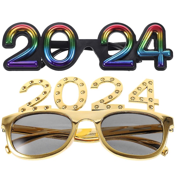 2 stk nytårs 2024 briller Festartikler 2024 nytårsfest Sjove solbriller Nyhedsbriller