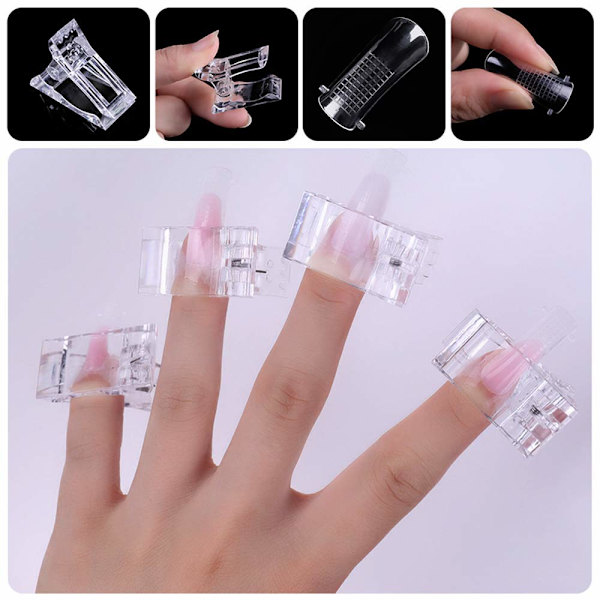 10 st Nageltipsklämmor för snabb byggande gel, Transparenta plastnagelsklämmor för gelnagelförlängning UV LED Builder DIY Manikyrklämma Set