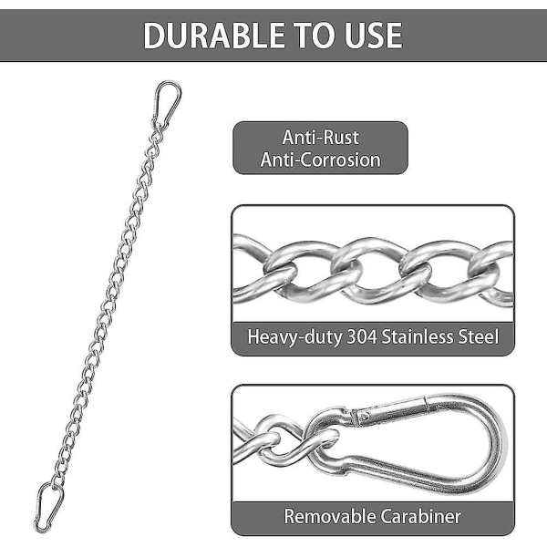 Kæde med to karabinhager, 400 kg kapacitet, robust rustfrit stål hængende kæde, forlængerkæde - 1 stk.