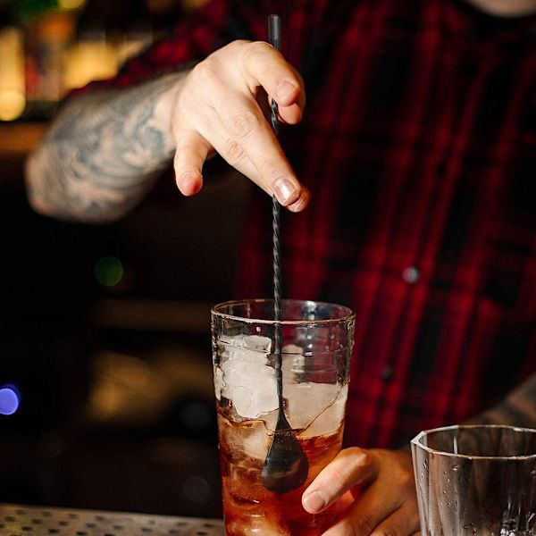 Cocktail Ske, Rustfrit Stål Bar Teske Lang Skaft Cocktail Shaker Spiral Design Perfekt til Omrøring og Lagdeling af Drikke (Sort) black