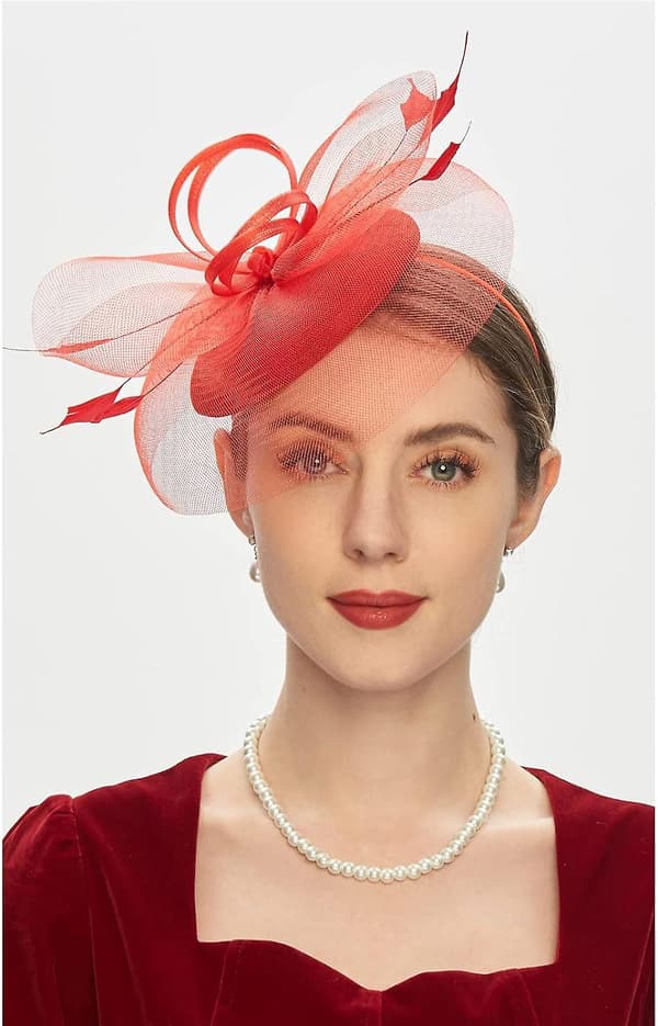Fascinator Hat Med Blomsterfjær Hodebånd For Kvinner Mesh Fjær Hårklips