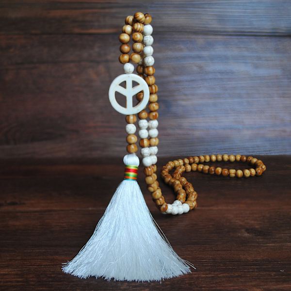 Fredshänge halsband för kvinnor Boho estetisk tofs trä N2247