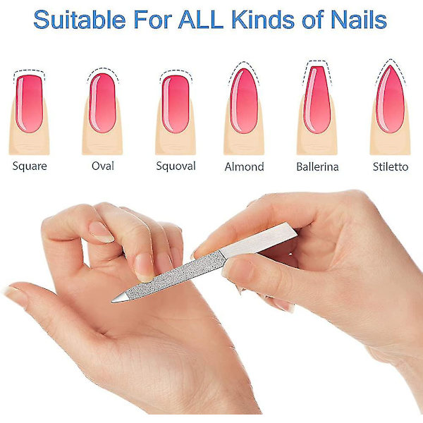 6 stk. Diamant Neglefil i Rustfrit Stål Dobbeltsidet Neglefil Metalfiler Buffer Fingernegle Tånegle Manicurefiler Til Salon Og Hjem (5 Tommer)