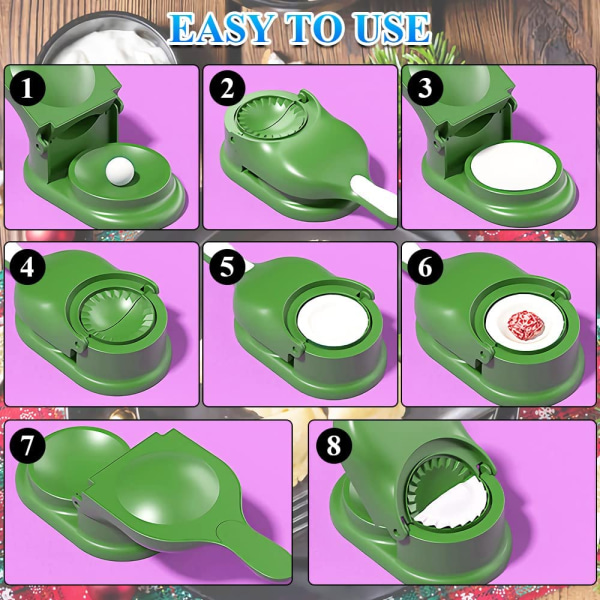 2-i-1 dumplingsmaskin, manuell dumplingsmaskin för hushåll, pressning av form, gör dumplings snabbt på 10 sekunder (grön)