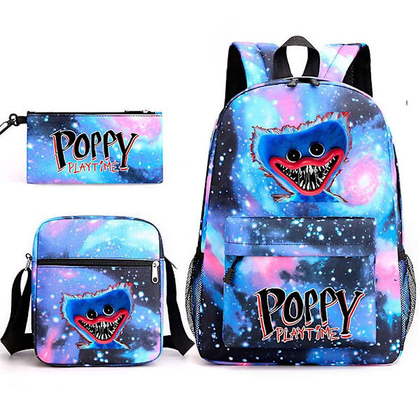3-pack Anime Game 3D Poppy Playtime Monster Ryggsäckar Messenger Bag Pennfodral Canvas Skolväska för Studenter Barn