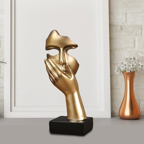 Tänkande Ansiktsöverdrag Staty - Tystnad Guld Abstrakt Konst Resin Skulptur Figur | Handhållen Ansiktsöverdrag, Kreativ Tänkare Staty, Figur