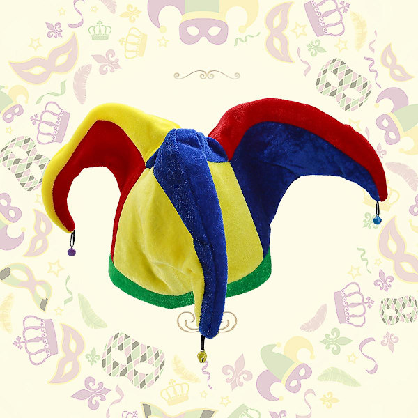 Rolig flerfärgad kostymnarr Clown Mardi Gras hatt