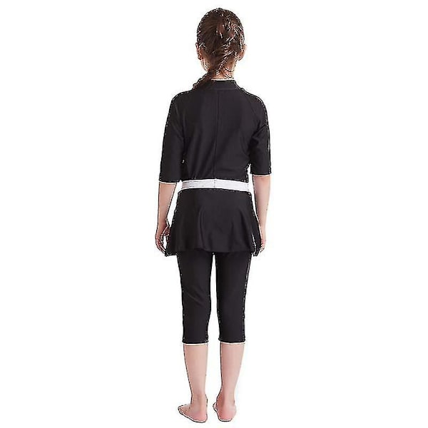 Flickor Barn Muslim Baddräkt Islamisk Baddräkt Burkini Simning Strandkläder Black 12-13 Years