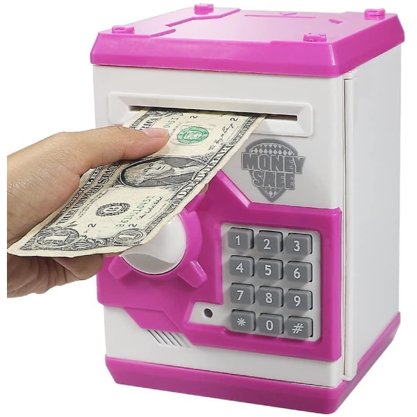 Elektronisk spargris med automatisk pengarullning, minibanksskåp, leksak för att spara pengar för barn, födelsedagspresent för pojkar och flickor (rosa)