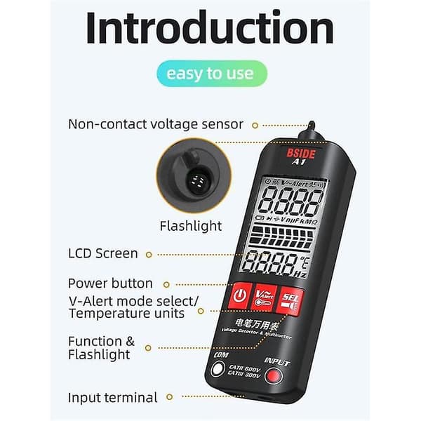 Bside A1 Spændingstester Detektor Multimeter Farvedisplay