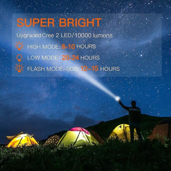 Laddningsbar Spotlight, Handhållen Spotlight Stor Ficklampa 10000 Lumen Handhållen Spotlight Lätt Ultra Ljus Ficklampa