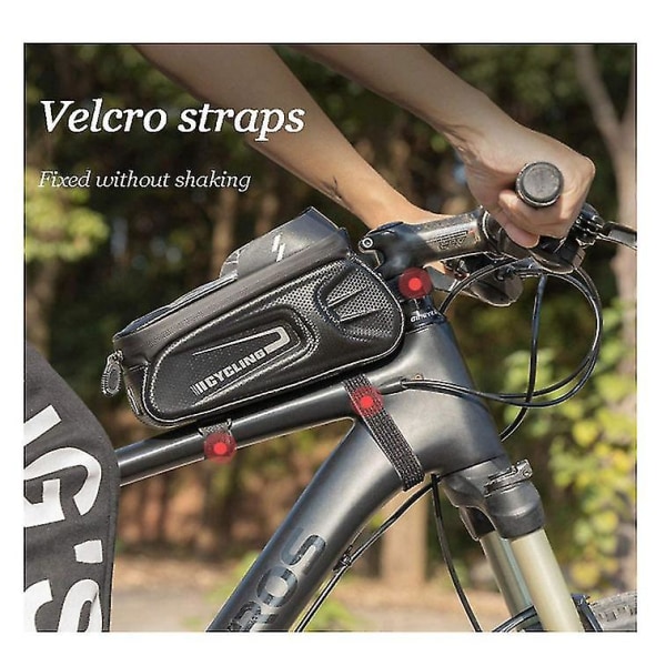 Cykelrammepose, Vandtæt Cykelpose Med Touchscreen Holder Etui Solskærm Opbevaringspose Med Stærk Krog Loop, Kompatibel 6,4\" (sort)
