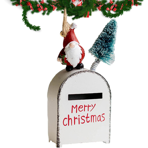 Julenissekortholder - rustikk konvoluttboks metallkortholder for hjemmeinnredning, liten kortholder for kortkonvolutter, bursdag, konfirmasjonsfest (hvit) White