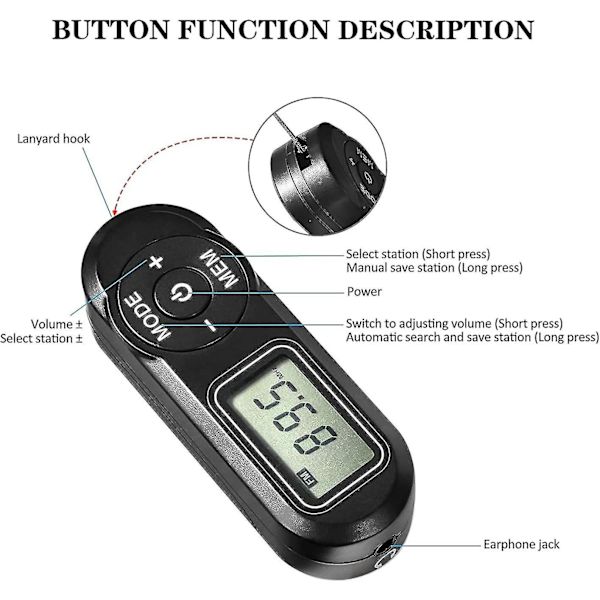 Personlig FM Walkman Radio, Mini Digital Tuning Bärbar Radio Med Hörlurar LCD-Skärm, Fickradio För Promenader Jogging