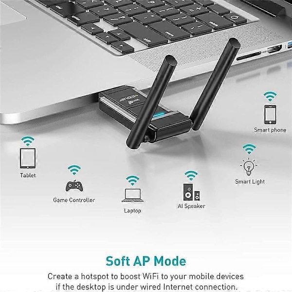 AX1800M USB WIFI 6 Adapter 802.11Ax för PC, USB 3.0 Wifi Dongle 5 GHz/2.4 GHz Hög Gain Trådlös Nätverksadapter