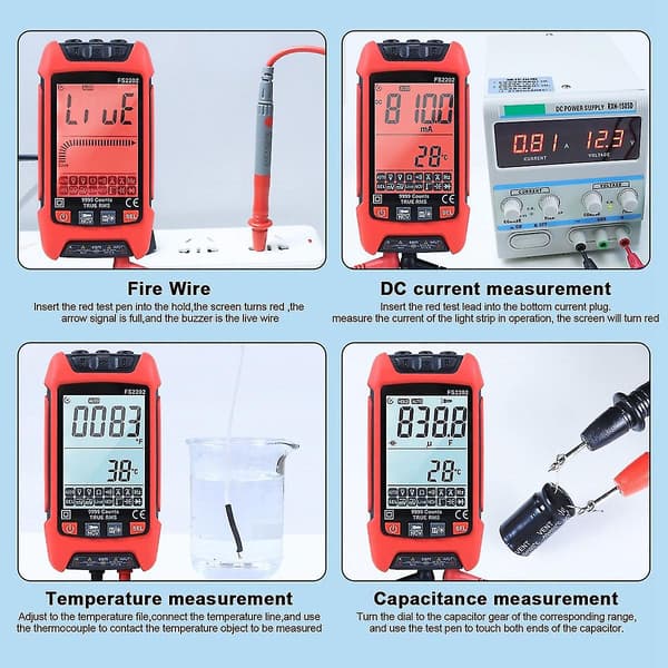 Yi Fs2 Auto Ran Digital Måler 9999 Tællinger Trms Ac Voltmeter Amp Ncv Ance Cce