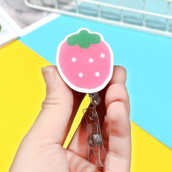 Skrivesaker ID-merkekortklemmer Søt uttrekkbar jordbærblomstmerkerull