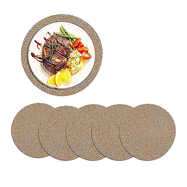 Runda flätade placemats set om 6 jute handgjorda 7 tum värmebeständiga tjocka varma dynor mattor underlägg