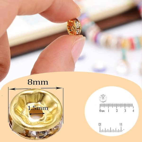 100 Rondle afstandsperler - 8 mm guldkrystalrhinsten til smykkefremstilling