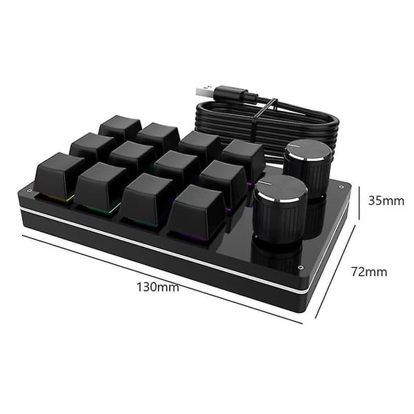Bluetooth USB Makro Mini-tangentbord 12 Tangenter 2 Knoppar Programmeringsknapppanel Anpassning Spel Mekanisk