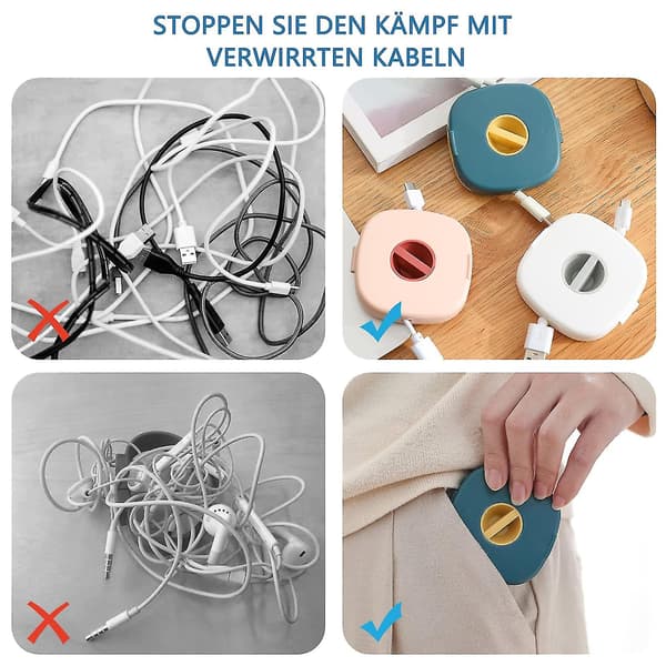 Kabelopruller, 3 stk. kabeltromle, kabelbindere, kabelholder, kabelarrangør, kabelstyring til USB-kabel