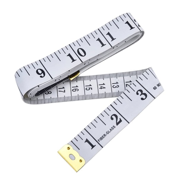 Vartalomitta, 1,5 m kaksipuolinen mittanauha rungon mukaan mitattuna, kangasräätälöihin ja pehmeän mittanauhan ompelemiseen, valkoinen 2 kpl