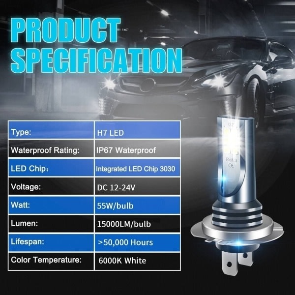 4x H7 LED Forlygte Sæt Fjernlys 220W 60000LM Super Lysstærkt 6000K Hvidt-WELLNGS