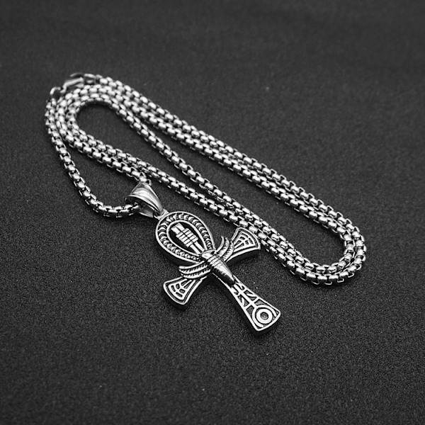 Muinainen egyptiläinen ristin riipusketju Ankh skarab-amulettilla Miehet Ristin riipus Kaulakoru elämän avain Miesten korut steel color