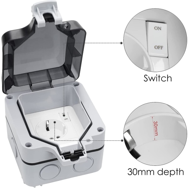 Ip66 Vandtæt Stikkontakt Med Afbryder Og Vandtæt Samledåse, Udendørs Støvsikker Vægmonteret Stikkontakt Til Køkken, Badeværelse, Garage, Svømmi