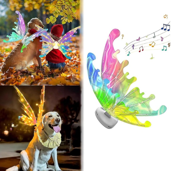 Glödande vingar för husdjur, Elektriska Fairy Wings-kostym Fe-kostym med LED-ljus och musik, Halloween-dräkt änglavingar, fjärilsvingar