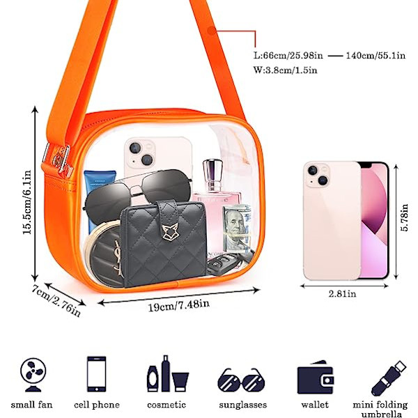 Gjennomsiktig crossbody-veske, stadion-godkjent gjennomsiktig veske for konserter, sportsarrangementer og festivaler Orange