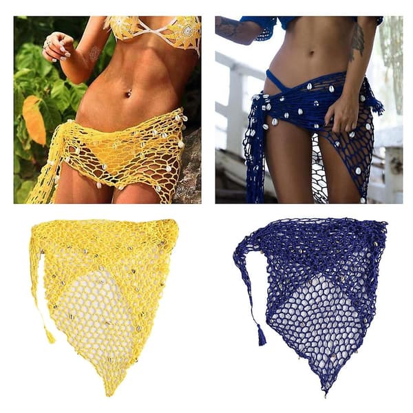 Kvinnors Strand Sarong-Baddräkt Överdrag Sid Tie Midja Split Wrap Kort Kjol