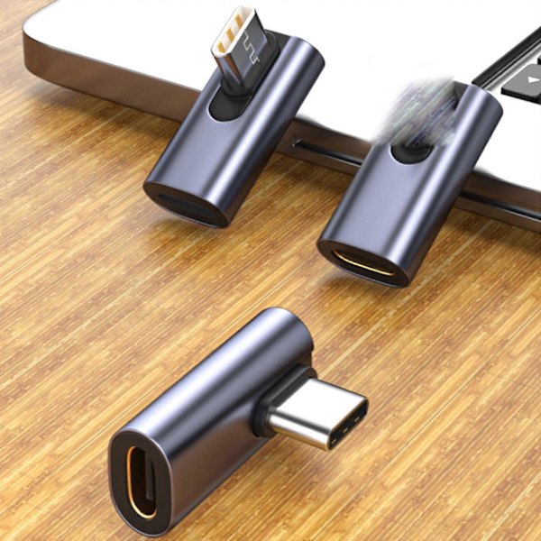 Vinkelrät USB-C-adapter 90 grader Låg profil Typ-C hane till hona Förlängare Stödjer USB-C 3.1 Laddning Dataöverföring