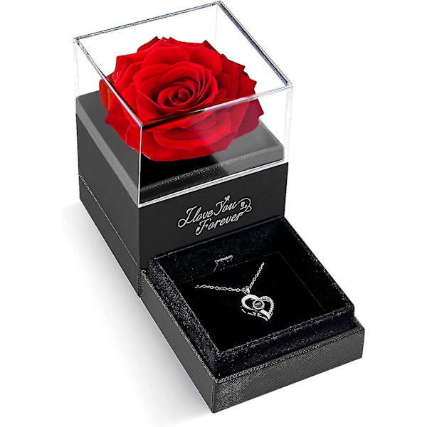 Jeg elsker deg halskjede med rød rose - Romantiske gaver til henne kone kjæreste på jubileum Valentinsdag bursdagsgaver til kvinner mamma