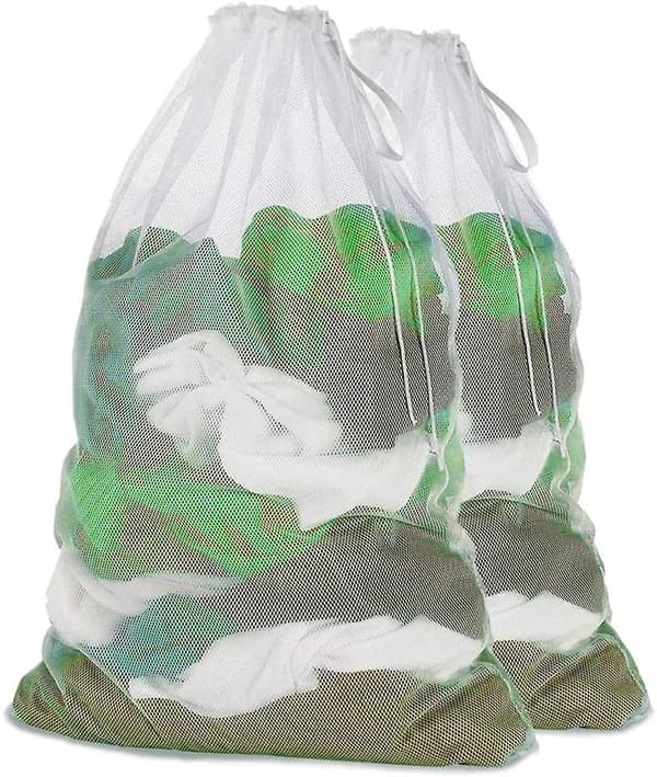 2 stk Mesh Vaskeri Vaskpose, hvit Snøring Vaskemaskinpose