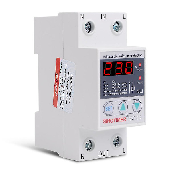 Justerbart spänningsskydd 220V SVP-912 Reläskydd återställning 40A