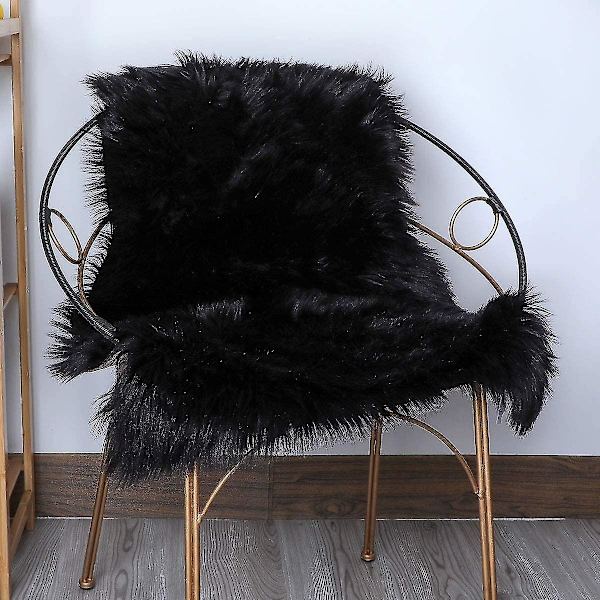 Falsk Lammeskind Fårskind Tæppe Imitation Lammeskind Tæppe Sofa Måtte (sort)