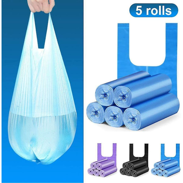 5 ruller 100 stk affaldspose lukning Lugtfri affaldspose Universal miljømæssig affaldspose Håndtag Bærbare affaldssække Tyk Plast Plastpose Til