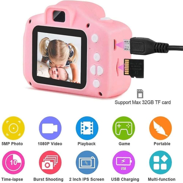 Abc børnekamera, 2,0 tommer genopladeligt digitalkamera til børn, stødsikkert 1080p HD-videokamera med 32 gb Tf-kort gaver til 3-12-årige drenge