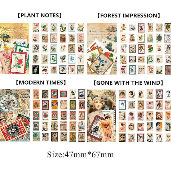 480 stk vintage frimærkemærkater, æstetisk botanisk dekorationspapirklistermærke til scrapbog, Jou