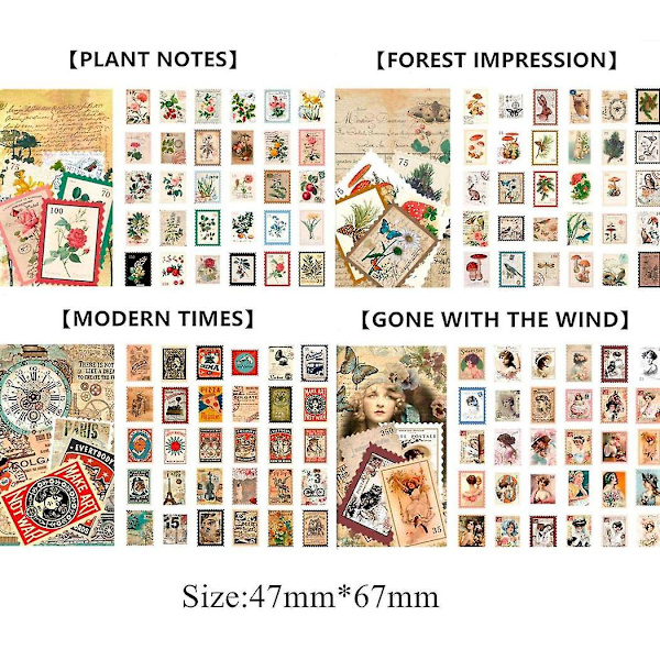 480 stk Vintage Frimærkestikker, Æstetiske Botaniske Deko Papirstikker til Scrapbooking, Jou