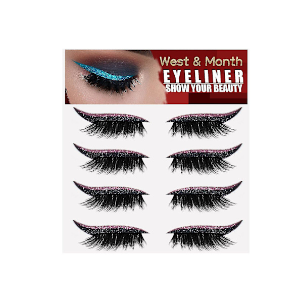 Fyra par ögonfransar eyeliner klistermärken limfria självhäftande gelé remsa curling falska ögonfransar rosa