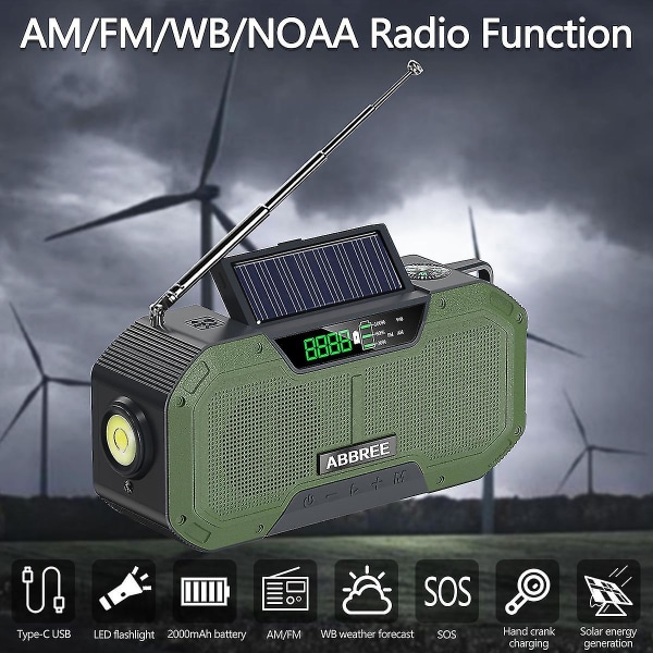 Grön nödradio 5000mah Solar Handvev Portable Am/f